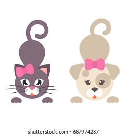 cartoon dog and cat girl set