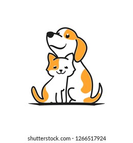 cartoon dog   cat logo made in two colors  playful pet sitting veterinary symbol  vector