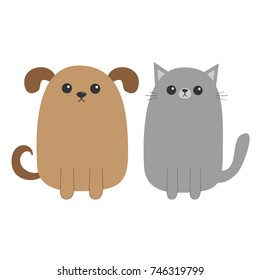 Cartoon dog and cat. Puppy Kitten. Mustache whisker tail. Funny smiling character set. Kawaii pet. Flat design. White background. Isolated. Vector illustration