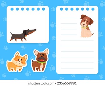 Cartoon Dog Character Note or Reminder Card Vector Template