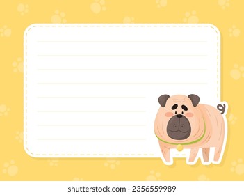 Cartoon Dog Character Note or Reminder Card Vector Template
