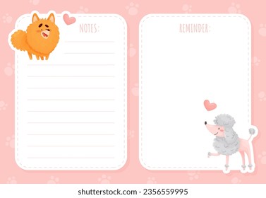 Cartoon Dog Character Note or Reminder Card Vector Template