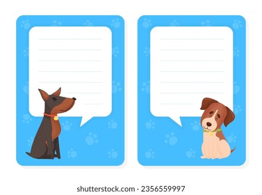 Cartoon Dog Character Note or Reminder Card Vector Template