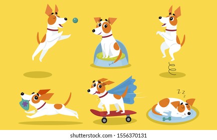 Cartoon Dog Character with Proper Behaviour Vector Set