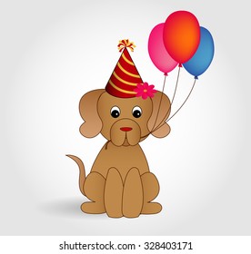 Cartoon dog character wishing happy birthday