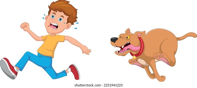 cartoon dog chasing boy on white background