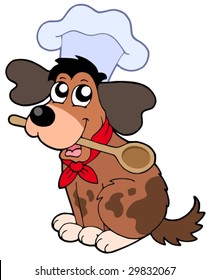 Cartoon dog chef with spoon - vector illustration.
