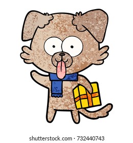 cartoon dog with christmas present