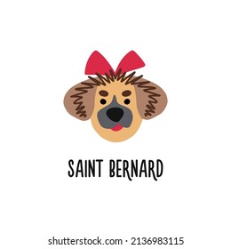 Cartoon dog clip art with a bow of the St. Bernard breed