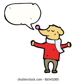 cartoon dog in clothes talking