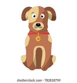 cartoon dog with collar sitting pet animal