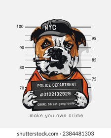 cartoon dog criminal holding mugshot sign vector illustration