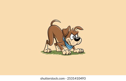 Cartoon dog crouching with a determined expression.