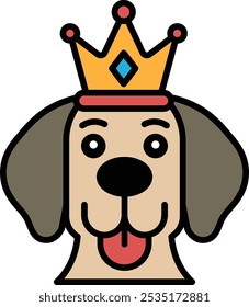 A cartoon dog with a crown on its head. The dog is smiling and looking at the camera