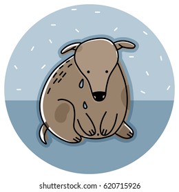 The cartoon dog is crying