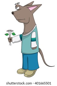Cartoon dog with daisies 