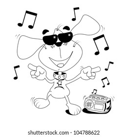 Cartoon Dog Dancing Outline Colouring Book Stock Vector (Royalty Free