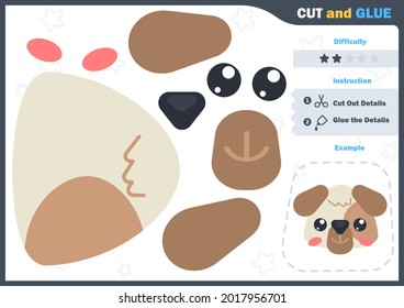 Cartoon dog. Education paper game for preshool children. Cut parts of the image and glue on the paper. Vector illustration. Cut and Glue Game.