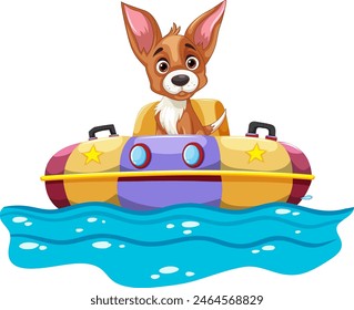 Cartoon dog enjoying a ride on a watercraft