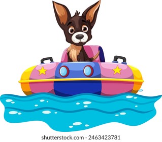 Cartoon dog enjoying a ride in a watercraft