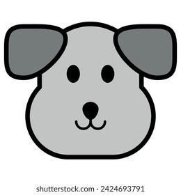 Cartoon dog face with grey ears, white face, black eyes, and nose.