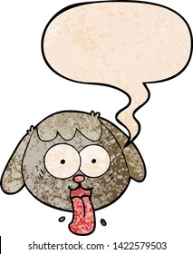 cartoon dog face panting with speech bubble in retro texture style
