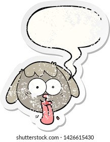 cartoon dog face panting with speech bubble distressed distressed old sticker