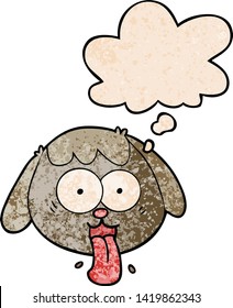 caricatura de la cara del perro jadeando con burbuja de pensamiento al estilo de textura gruesa