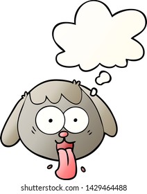 caricatura de la cara del perro jadeando con burbuja de pensamiento en un estilo de gradiente suave