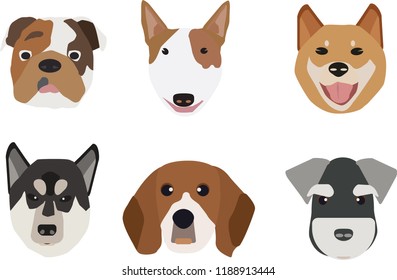 Cartoon dog face set. Vector illustration isolated on white