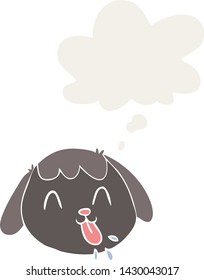 cartoon dog face with thought bubble in retro style