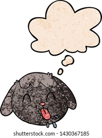 cartoon dog face with thought bubble in grunge texture style