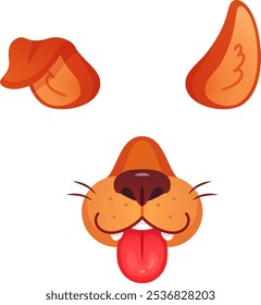 Cartoon dog features including ears, nose, and tongue sticking out, ideal for playful photo filters and social media enhancements