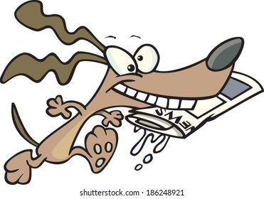 cartoon dog fetching the newspaper