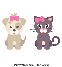 cartoon dog girl and cat