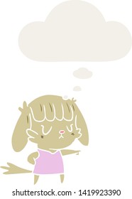 cartoon dog girl pointing with thought bubble in retro style