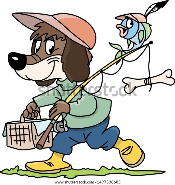 Cartoon Dog Goes Fishing His Friend Stock Vector (Royalty Free) 1497538685