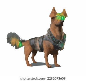 Cartoon dog in green glasses in futurisitc steampunk style, vector EPS 10 illustration