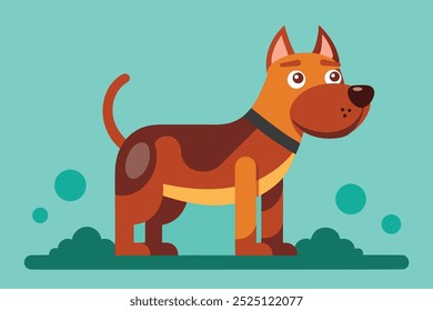 Cartoon Dog in Green Landscape with Bushes