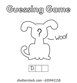 Cartoon Dog Guessing Game. Vector Illustration For Children Education