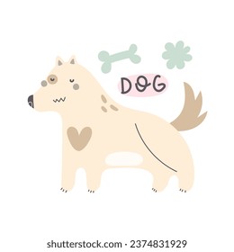 cartoon dog, hand drawing lettering . Colorful flat vector illustration for children. baby design for prints, posters, cards