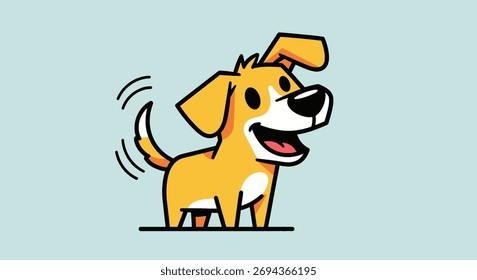 Cartoon cão com uma expressão feliz e abanando cauda.