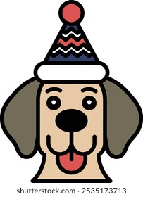 A cartoon dog with a hat on his head. The hat is red, white and blue. The dog has a tongue sticking out