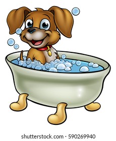 A cartoon dog having a bath with lots of bubbles svg