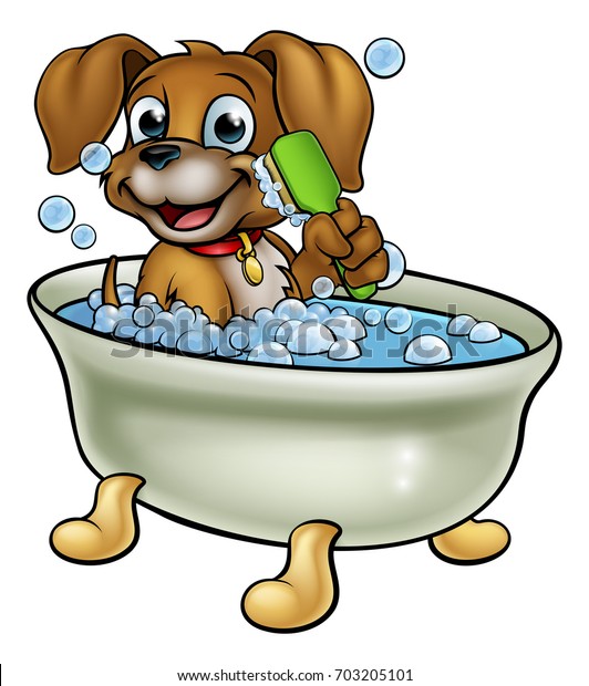 Cartoon Dog Having Bath Scrubbing Grooming Stock Vector (Royalty Free ...