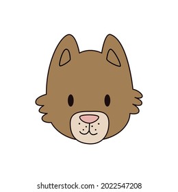 Cartoon dog head isolated. Colored vector illustration of a dogs head with an outline on a white. Cute pet illustration.