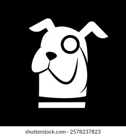 cartoon dog head silhouette logo vector, pet animal, friendly pet shop logo, flat minimalist, black and white illustration