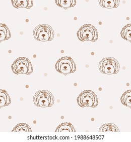 Cartoon dog heads outline dotted seamless pattern silhouettes svg