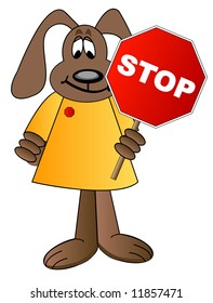 Cartoon Dog Holding Stop Sign - Crossing Guard - Vector