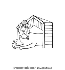 Cartoon dog house, vector hand draw illustration.